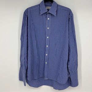 Blue and White Checkered Button Down Shirt 100% Cotton Mens 15 1/2 NEW